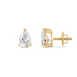 14K Solid Yellow Gold Solitaire Stud Earrings | Pear Cut Cubic Zirconia | Screw Back Posts | 2.0 CTW | With Gift Box