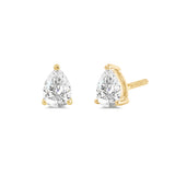 14K Solid Yellow Gold Solitaire Stud Earrings | Pear Cut Cubic Zirconia | Screw Back Posts | 2.0 CTW | With Gift Box