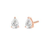 14K Solid Rose Gold Solitaire Stud Earrings | Pear Cut Cubic Zirconia | Screw Back Posts | 2.0 CTW | With Gift Box