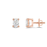 14K Solid Rose Gold Solitaire Stud Earrings | Oval Cut Cubic Zirconia | Screw Back Posts | 0.5 CTW | With Gift Box
