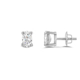 14K Solid White Gold Solitaire Stud Earrings | Oval Cut Cubic Zirconia | Screw Back Posts | 0.5 CTW | With Gift Box