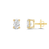 14K Solid Yellow Gold Solitaire Stud Earrings | Oval Cut Cubic Zirconia | Screw Back Posts | 0.5 CTW | With Gift Box
