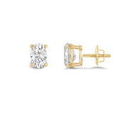 14K Solid Yellow Gold Solitaire Stud Earrings | Oval Cut Cubic Zirconia | Screw Back Posts | 1.0 CTW | With Gift Box