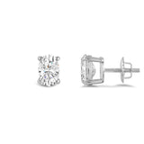 14K Solid White Gold Solitaire Stud Earrings | Oval Cut Cubic Zirconia | Screw Back Posts | 1.0 CTW | With Gift Box