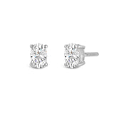 14K Solid White Gold Solitaire Stud Earrings | Oval Cut Cubic Zirconia | Screw Back Posts | 1.0 CTW | With Gift Box