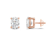 14K Solid Rose Gold Solitaire Stud Earrings | Oval Cut Cubic Zirconia | Screw Back Posts | 2.0 CTW | With Gift Box