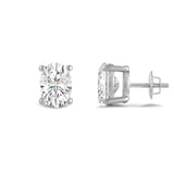 14K Solid White Gold Solitaire Stud Earrings | Oval Cut Cubic Zirconia | Screw Back Posts | 2.0 CTW | With Gift Box
