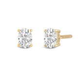 14K Solid Yellow Gold Solitaire Stud Earrings | Oval Cut Cubic Zirconia | Screw Back Posts | 2.0 CTW | With Gift Box