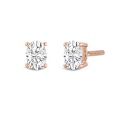 14K Solid Rose Gold Solitaire Stud Earrings | Oval Cut Cubic Zirconia | Screw Back Posts | 2.0 CTW | With Gift Box