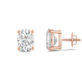 14K Solid Rose Gold Solitaire Stud Earrings | Oval Cut Cubic Zirconia | Screw Back Posts | 3.0 CTW | With Gift Box