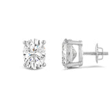 14K Solid White Gold Solitaire Stud Earrings | Oval Cut Cubic Zirconia | Screw Back Posts | 3.0 CTW | With Gift Box