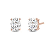 14K Solid Rose Gold Solitaire Stud Earrings | Oval Cut Cubic Zirconia | Screw Back Posts | 3.0 CTW | With Gift Box