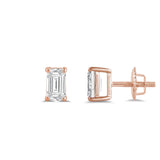 14K Solid Rose Gold Solitaire Stud Earrings | Emerald Cut Cubic Zirconia | Screw Back Posts | 0.5 CTW | With Gift Box