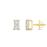 14K Solid Yellow Gold Solitaire Stud Earrings | Emerald Cut Cubic Zirconia | Screw Back Posts | 0.5 CTW | With Gift Box