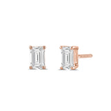 14K Solid Rose Gold Solitaire Stud Earrings | Emerald Cut Cubic Zirconia | Screw Back Posts | 1.0 CTW | With Gift Box