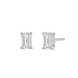 14K Solid White Gold Solitaire Stud Earrings | Emerald Cut Cubic Zirconia | Screw Back Posts | 1.0 CTW | With Gift Box