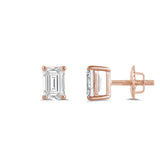 14K Solid Rose Gold Solitaire Stud Earrings | Emerald Cut Cubic Zirconia | Screw Back Posts | 1.0 CTW | With Gift Box