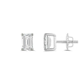 14K Solid White Gold Solitaire Stud Earrings | Emerald Cut Cubic Zirconia | Screw Back Posts | 1.0 CTW | With Gift Box