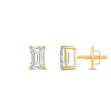 14K Solid Yellow Gold Solitaire Stud Earrings | Emerald Cut Cubic Zirconia | Screw Back Posts | 1.0 CTW | With Gift Box
