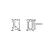 14K Solid White Gold Solitaire Stud Earrings | Emerald Cut Cubic Zirconia | Screw Back Posts | 2.0 CTW | With Gift Box