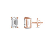 14K Solid Rose Gold Solitaire Stud Earrings | Emerald Cut Cubic Zirconia | Screw Back Posts | 2.0 CTW | With Gift Box