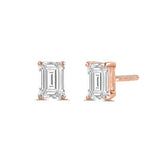 14K Solid Rose Gold Solitaire Stud Earrings | Emerald Cut Cubic Zirconia | Screw Back Posts | 2.0 CTW | With Gift Box