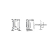 14K Solid White Gold Solitaire Stud Earrings | Emerald Cut Cubic Zirconia | Screw Back Posts | 2.0 CTW | With Gift Box