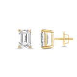 14K Solid Yellow Gold Solitaire Stud Earrings | Emerald Cut Cubic Zirconia | Screw Back Posts | 2.0 CTW | With Gift Box