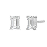 14K Solid White Gold Solitaire Stud Earrings | Emerald Cut Cubic Zirconia | Screw Back Posts | 3.0 CTW | With Gift Box
