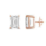 14K Solid Rose Gold Solitaire Stud Earrings | Emerald Cut Cubic Zirconia | Screw Back Posts | 3.0 CTW | With Gift Box