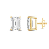 14K Solid Yellow Gold Solitaire Stud Earrings | Emerald Cut Cubic Zirconia | Screw Back Posts | 3.0 CTW | With Gift Box