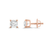 14K Solid Rose Gold Solitaire Stud Earrings | Cushion Cut Cubic Zirconia | Screw Back Posts | 0.5 CTW | With Gift Box