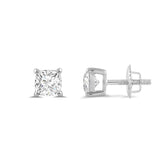 14K Solid White Gold Solitaire Stud Earrings | Cushion Cut Cubic Zirconia | Screw Back Posts | 0.5 CTW | With Gift Box