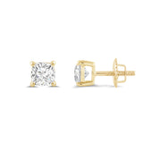 14K Solid Yellow Gold Solitaire Stud Earrings | Cushion Cut Cubic Zirconia | Screw Back Posts | 0.5 CTW | With Gift Box