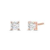 14K Solid Rose Gold Solitaire Stud Earrings | Cushion Cut Cubic Zirconia | Screw Back Posts | 0.5 CTW | With Gift Box