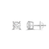 14K Solid White Gold Solitaire Stud Earrings | Cushion Cut Cubic Zirconia | Screw Back Posts | 1.0 CTW | With Gift Box