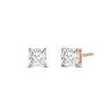 14K Solid Rose Gold Solitaire Stud Earrings | Cushion Cut Cubic Zirconia | Screw Back Posts | 1.0 CTW | With Gift Box