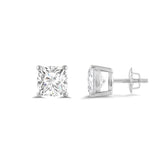 14K Solid White Gold Solitaire Stud Earrings | Cushion Cut Cubic Zirconia | Screw Back Posts | 2.0 CTW | With Gift Box