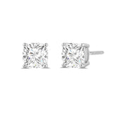 14K Solid White Gold Solitaire Stud Earrings | Cushion Cut Cubic Zirconia | Screw Back Posts | 3.0 CTW | With Gift Box