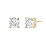 14K Solid Yellow Gold Solitaire Stud Earrings | Cushion Cut Cubic Zirconia | Screw Back Posts | 3.0 CTW | With Gift Box