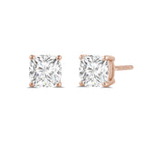 14K Solid Rose Gold Solitaire Stud Earrings | Cushion Cut Cubic Zirconia | Screw Back Posts | 3.0 CTW | With Gift Box