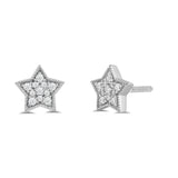 Everyday Elegance 14K Solid White Gold Star Shape Pave Stud Earrings | Round Cut Cubic Zirconia| Screw Back Posts | With Gift Box