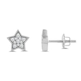 Everyday Elegance 14K Solid White Gold Star Shape Pave Stud Earrings | Round Cut Cubic Zirconia| Screw Back Posts | With Gift Box