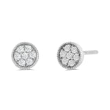 Everyday Elegance 14K Solid White Gold Round Shape Pave Stud Earrings | Round Cut Cubic Zirconia| Screw Back Posts | With Gift Box