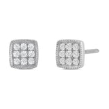 Everyday Elegance 14K Solid White Gold Cushion Square Pave Stud Earrings | Round Cut Cubic Zirconia | Screw Back Posts | With Gift Box