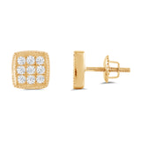 Everyday Elegance 14K Solid Yellow Gold Cushion Square Pave Stud Earrings | Round Cut Cubic Zirconia | Screw Back Posts | With Gift Box