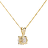 14K Solid Yellow Gold Pendant Necklace | Round Cut Cubic Zirconia Solitaire | 1.0 Carat | 16 Inch .60mm Box Link Chain