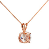 14K Solid Rose Gold Pendant Necklace | Round Cut Cubic Zirconia Solitaire | 2.0 Carat | 18 Inch .60mm Box Link Chain