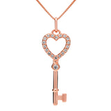 14K Solid Rose Gold Key to my Heart Pendant | Pave Round Cut Cubic Zirconia Pendant| .20 CTW | 16 Inch Box Link Chain | With Gift Box