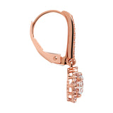 14K Solid Rose Gold Leverback Earrings | Round "Halo" Cubic Zirconia | Drop Dangle Basket Setting | .63 CT center, 1.0 CTW each, 2.0 CTW pair